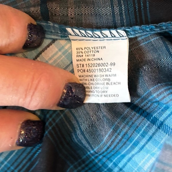 Ely Cattleman Men’s Button Front Shirt Size XL Pearl Snap Blue & Black Plaid SS. - Picture 7 of 10